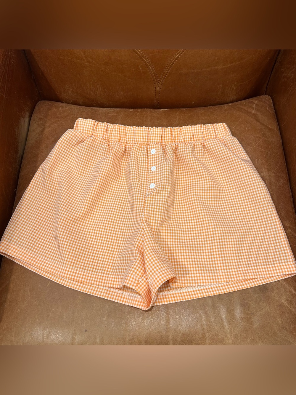 Blue Blush Orange & White Elastic-Waist Shorts